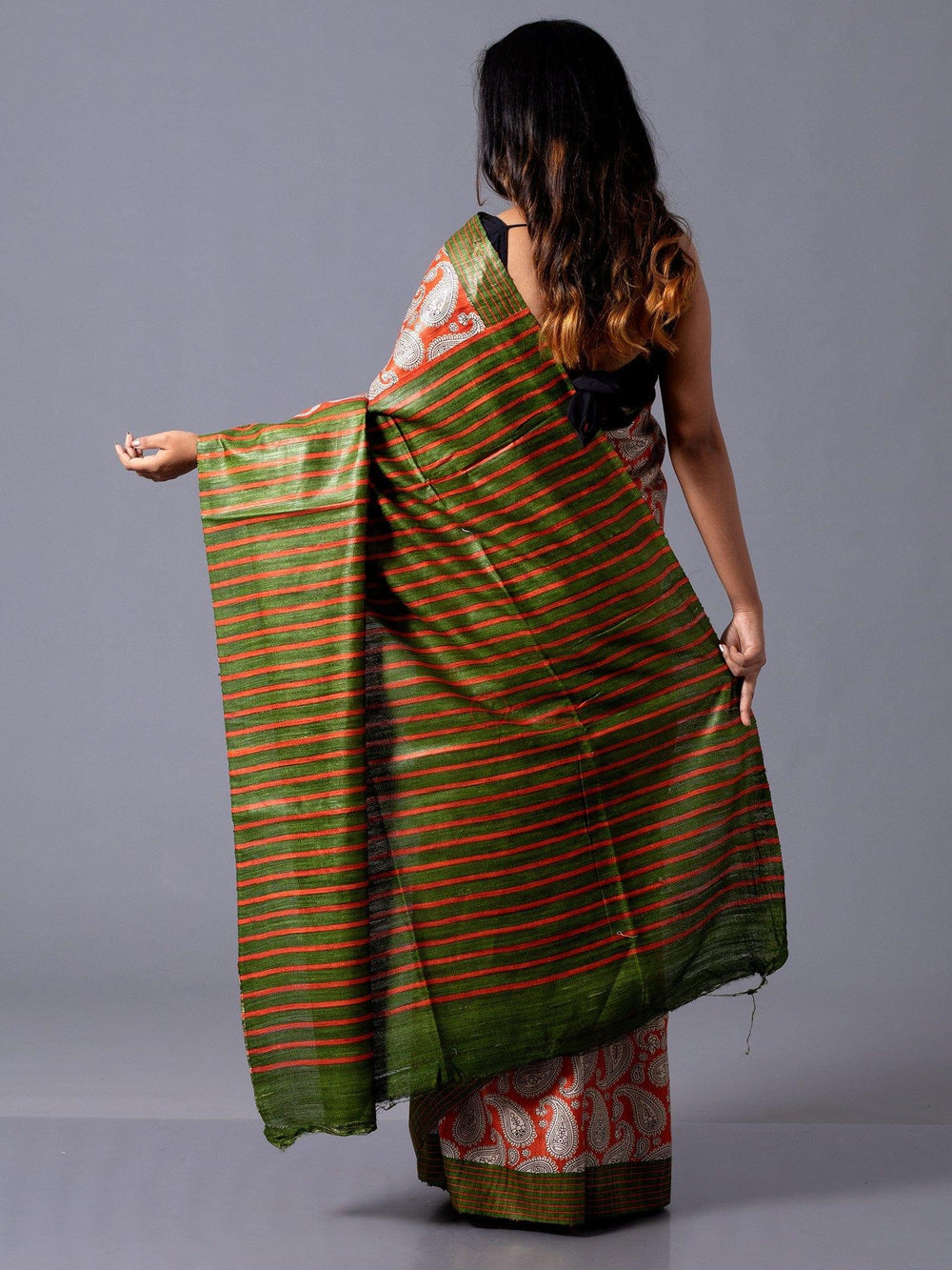 Multi Color Block Printed Ghicha Silk Saree - WeaversIndia