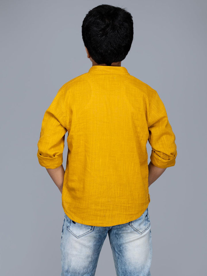 Mustard Slab Cotton Boys Short Kurta - WeaversIndia