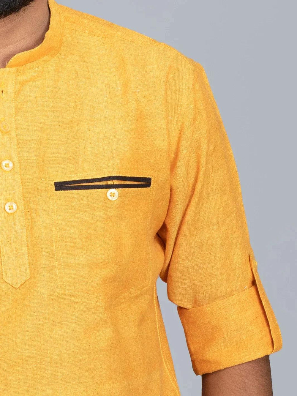 Cream Solid Handwoven Slab Cotton Men Kurta main image 1