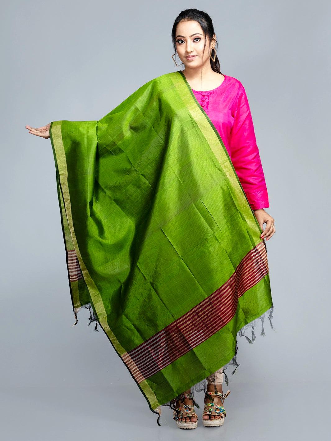 Olive Bishnupuri Silk Dupatta - WeaversIndia