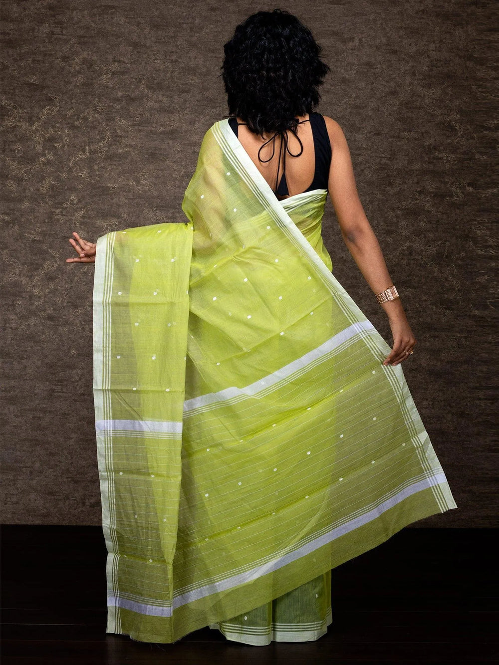 Olive Green Chanderi Silk Jamdani Saree - WeaversIndia