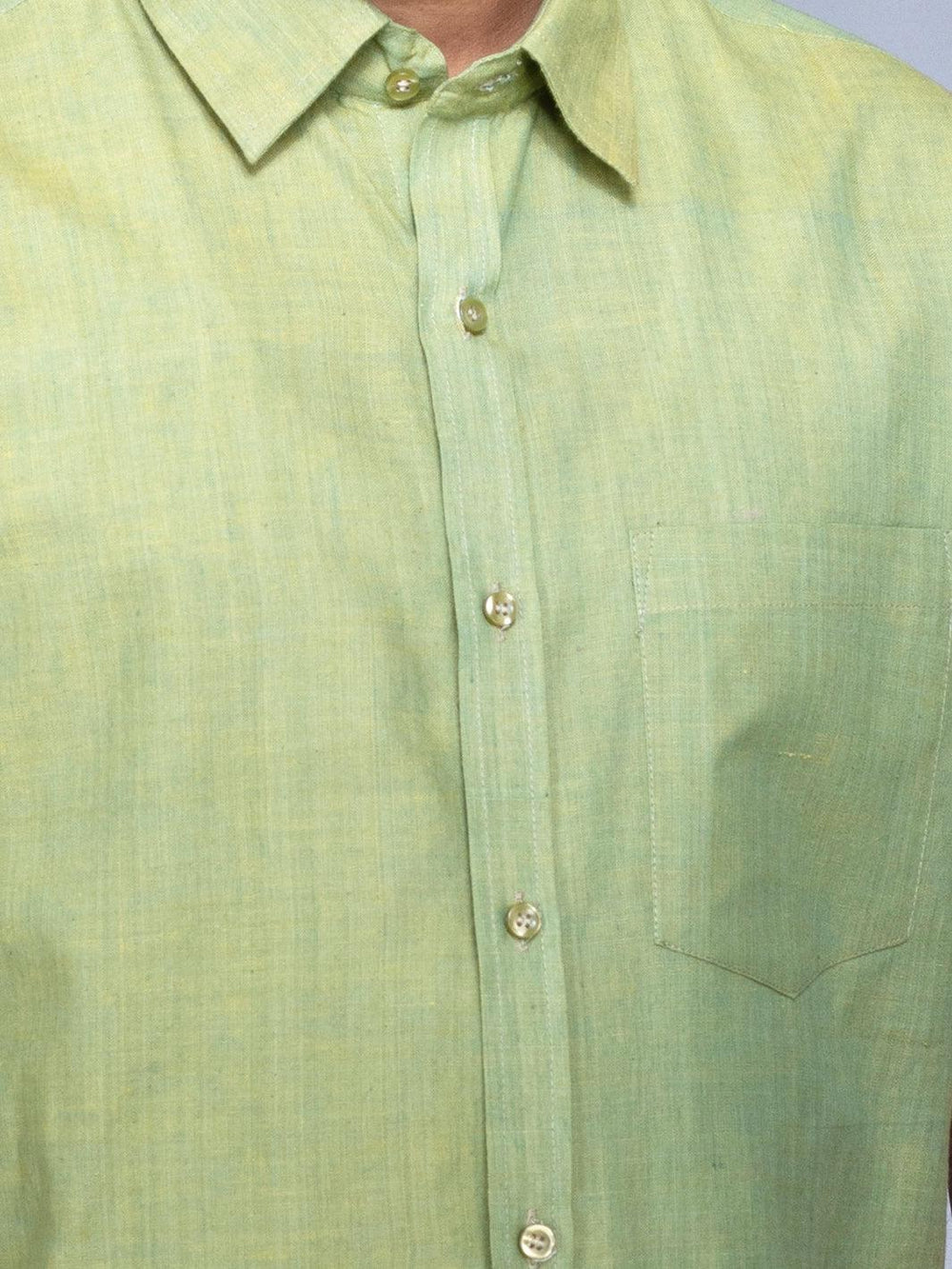 Olive Green Dual Tone Organic Cotton Formal Men Shirt - WeaversIndia