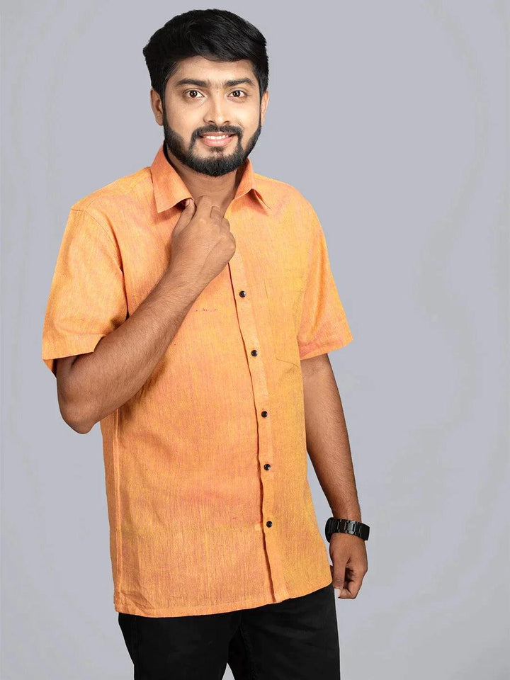 Orange Handwoven Organic Cotton Formal Men Shirt - WeaversIndia