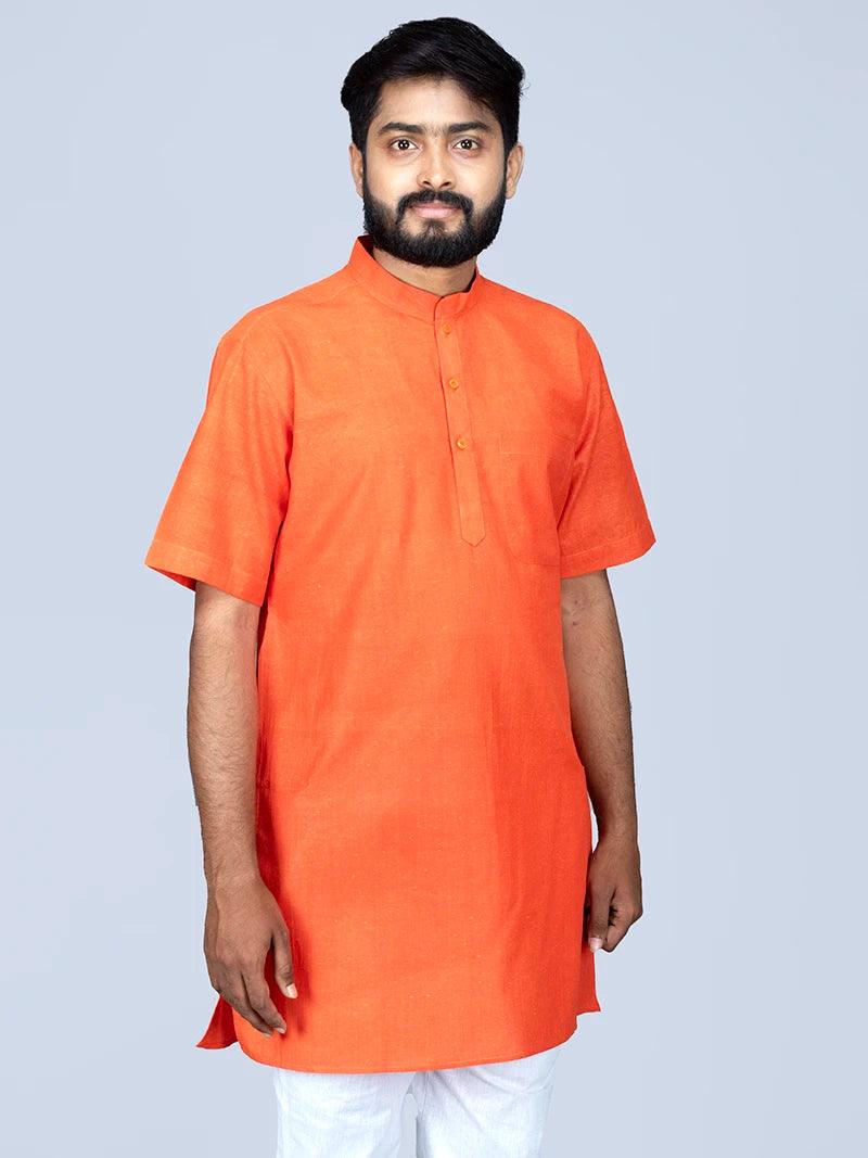 Orange Handwoven Organic Cotton Men Kurta - WeaversIndia