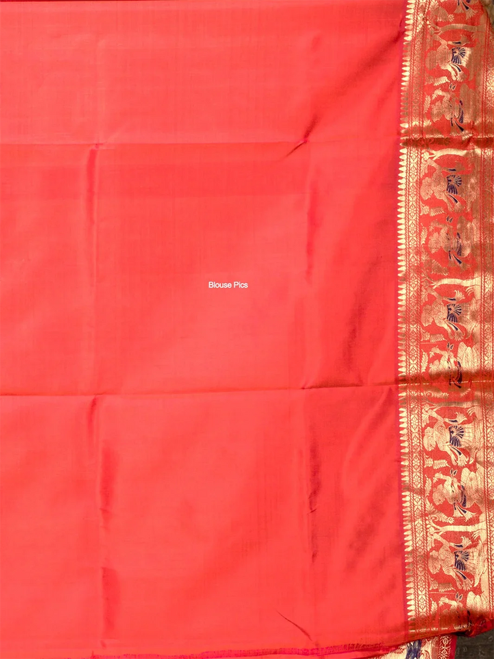 Orange Red Traditional Minakari Swarnachari Silk Saree - WeaversIndia