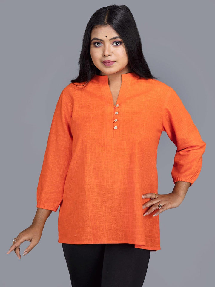 Orange Slab Cotton Top - WeaversIndia