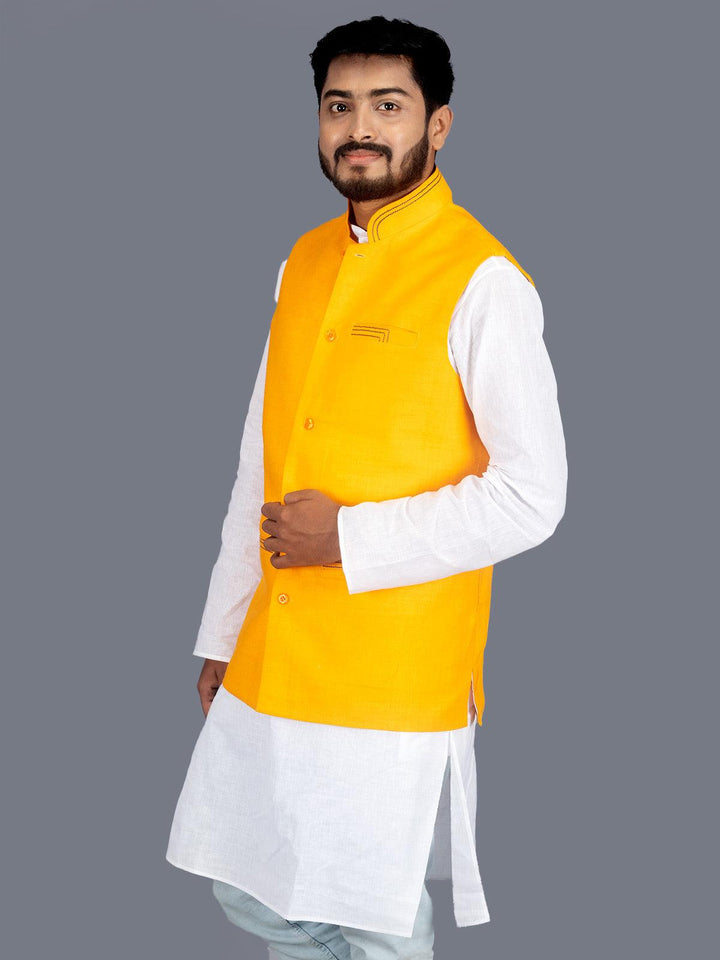 Orange Solid Matka Silk Modi Jacket - WeaversIndia