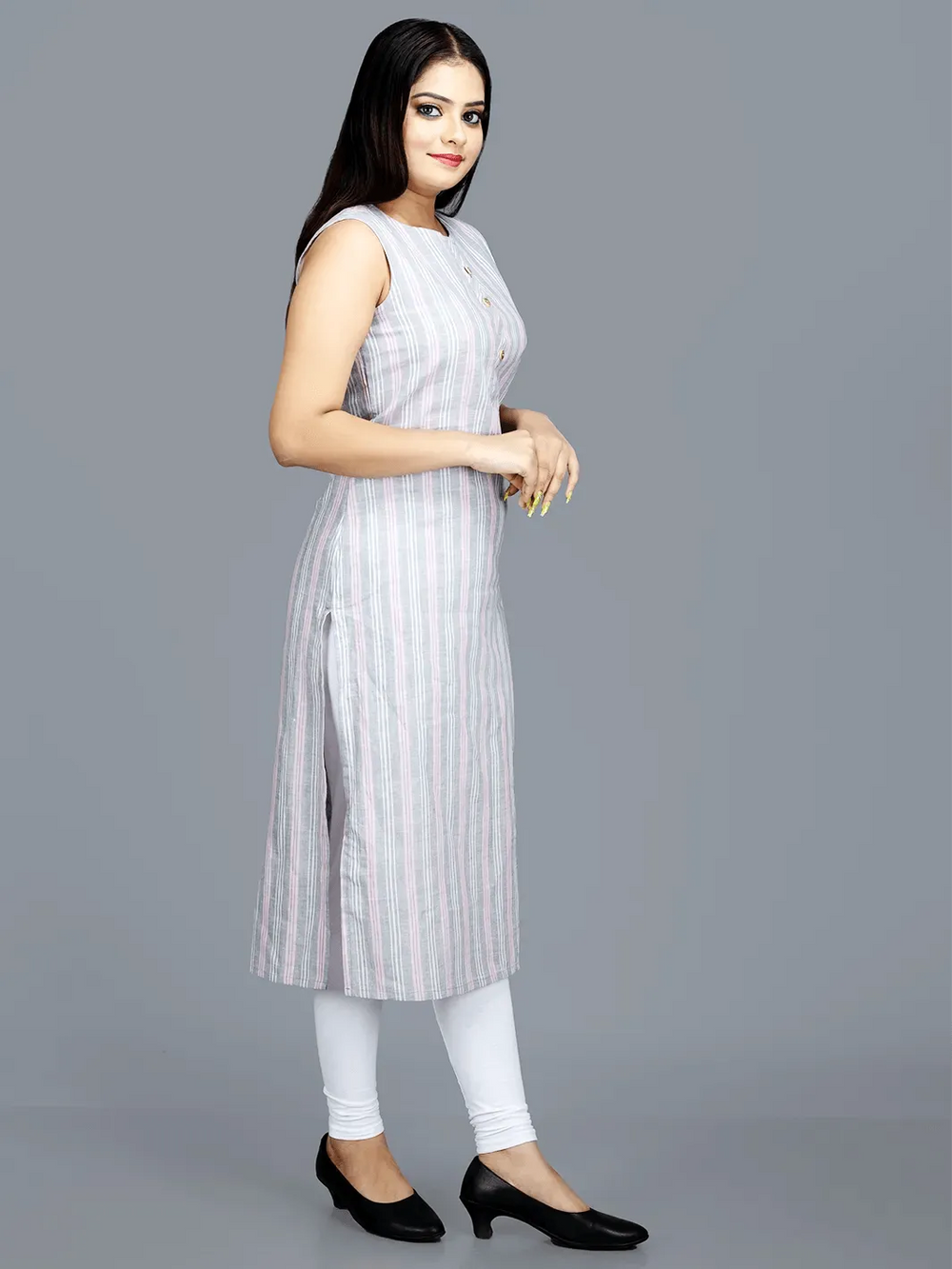 Organic Cotton Woven Striped Women Kurta - WeaversIndia