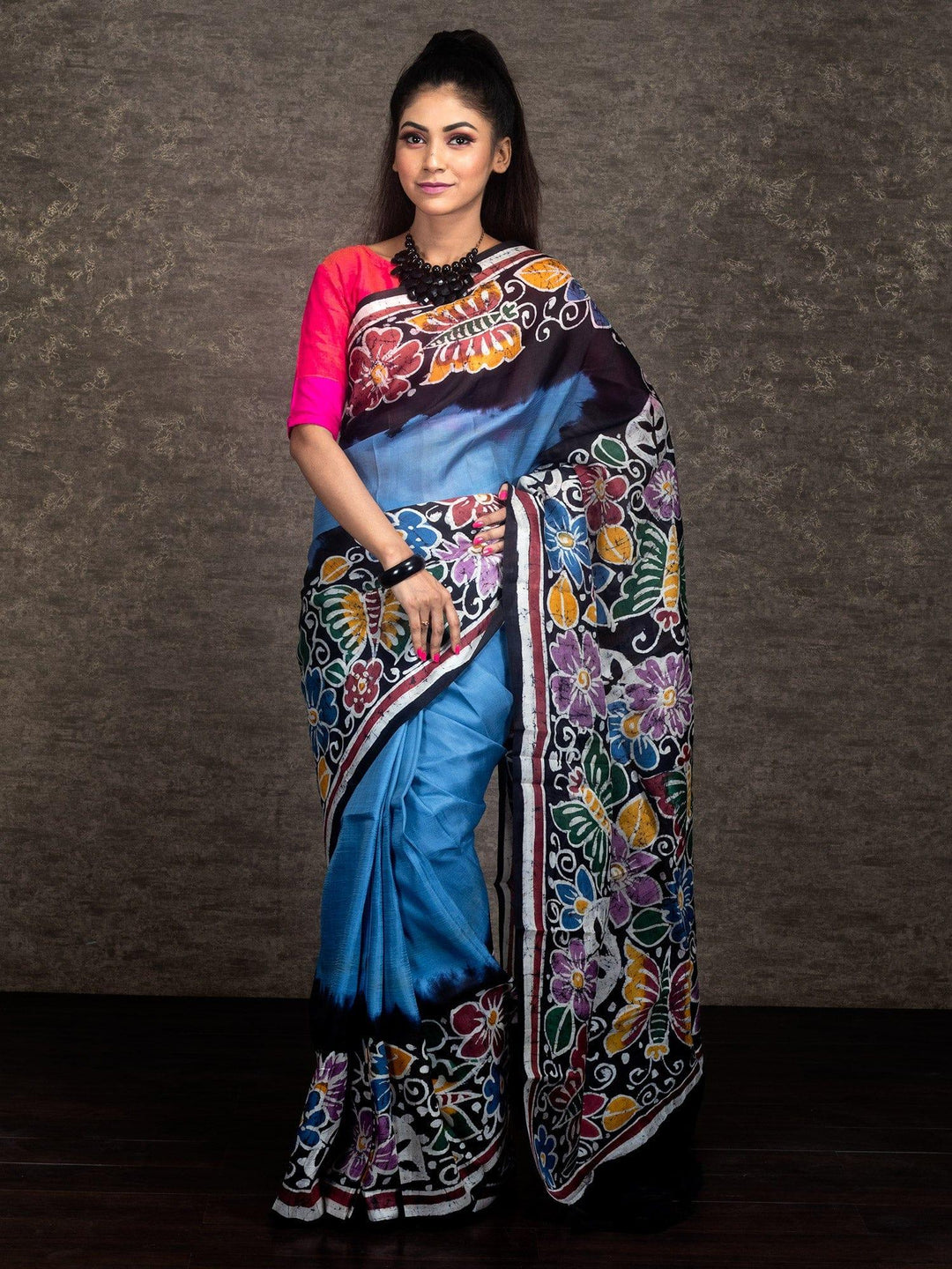 Par Anchal Batik Printed Murshidabad Silk Saree - WeaversIndia