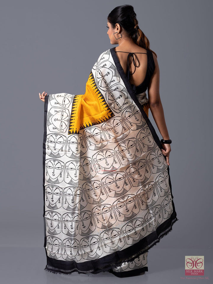 Par Anchal Block Printed Murshidabad Silk Saree - WeaversIndia
