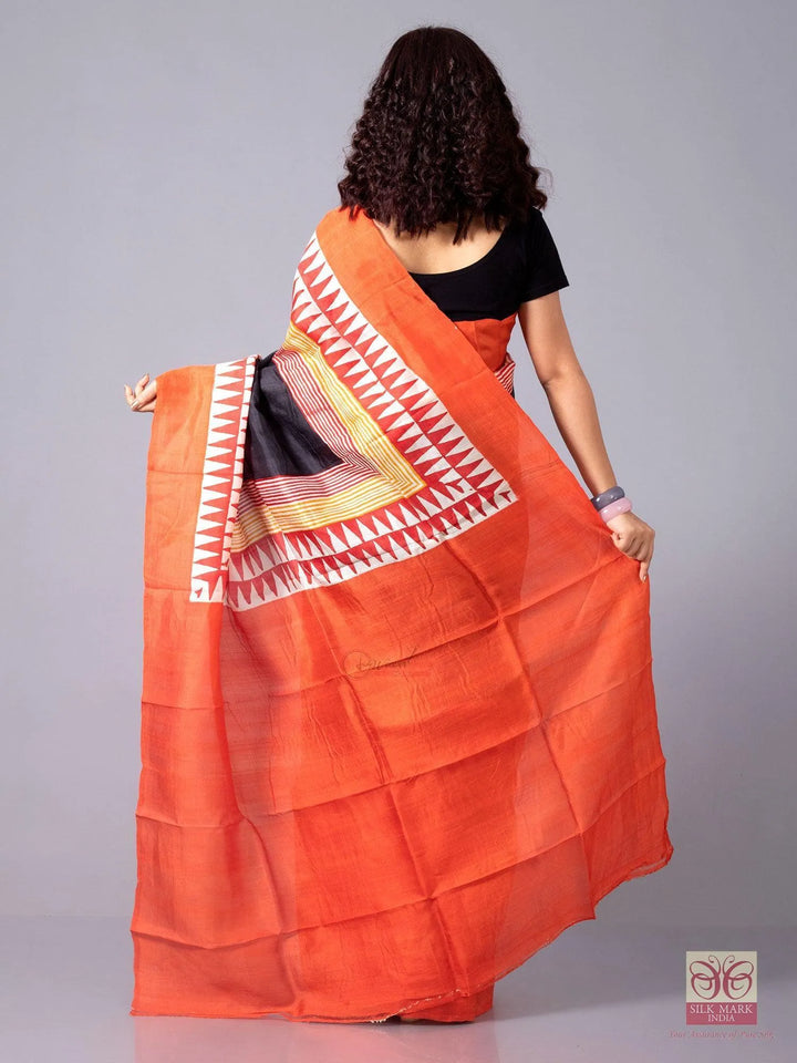 Par Anchal Block Printed Murshidabad Silk Saree - WeaversIndia