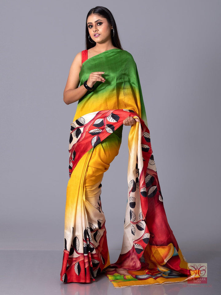 Par Anchal Hand Painted Murshidabad Silk Saree - WeaversIndia