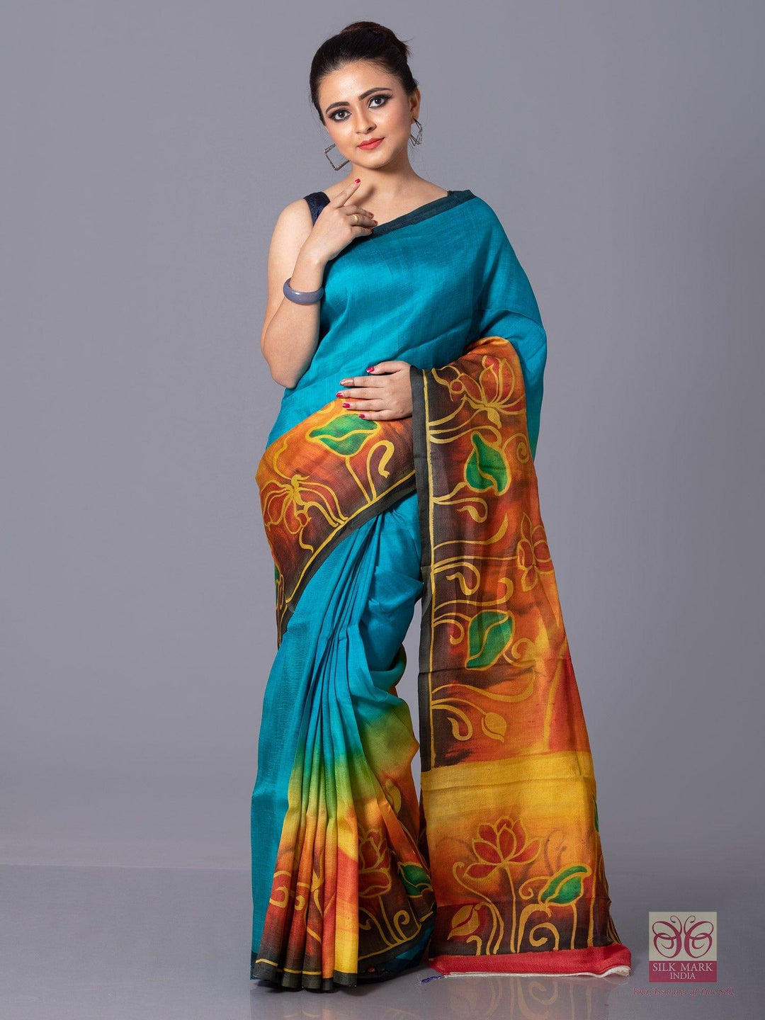 Par Anchal Hand Painted Murshidabad Silk Saree - WeaversIndia