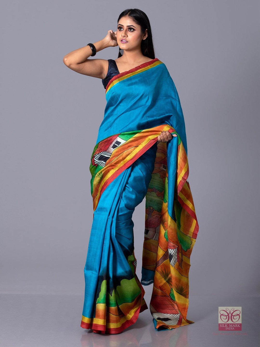 Par Anchal Hand Painted Murshidabad Silk Saree - WeaversIndia