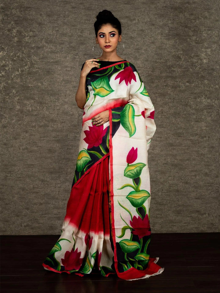 Par Anchal Hand Painted Murshidabad Silk Saree - WeaversIndia