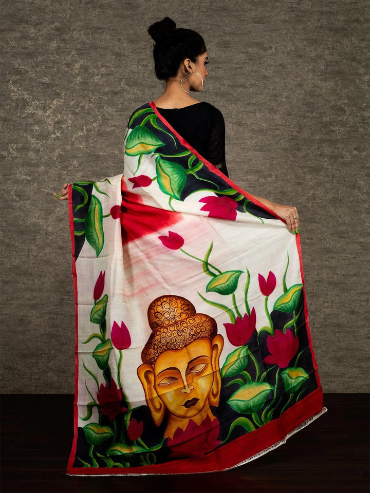 Par Anchal Hand Painted Murshidabad Silk Saree - WeaversIndia