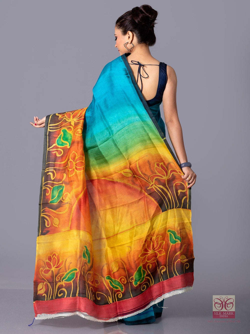 Par Anchal Hand Painted Murshidabad Silk Saree - WeaversIndia