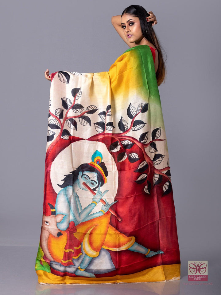 Par Anchal Hand Painted Murshidabad Silk Saree - WeaversIndia