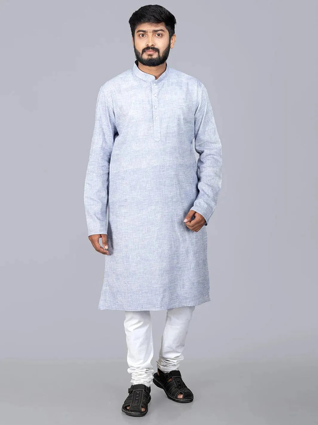 Periwinkle Springs Handwoven Organic Cotton Men Kurta - WeaversIndia