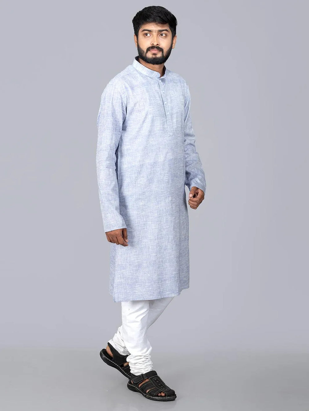 Periwinkle Springs Handwoven Organic Cotton Men Kurta - WeaversIndia