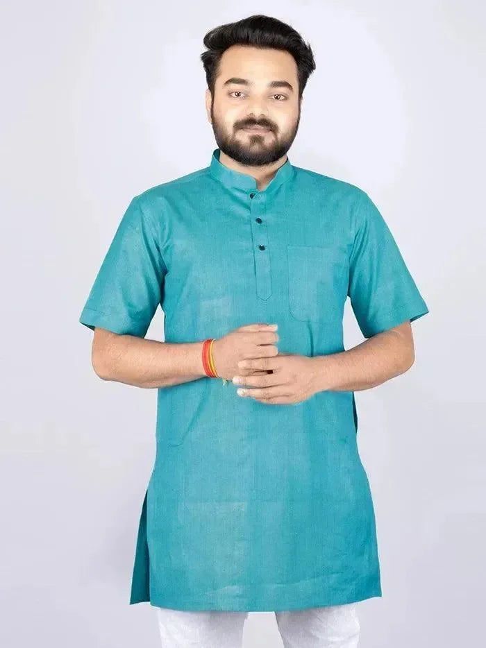 Persian Green Handwoven Organic Cotton Men Kurta - WeaversIndia
