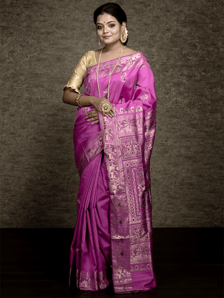 Persian Pink Traditional Minakari Swarnachari Silk Saree - WeaversIndia