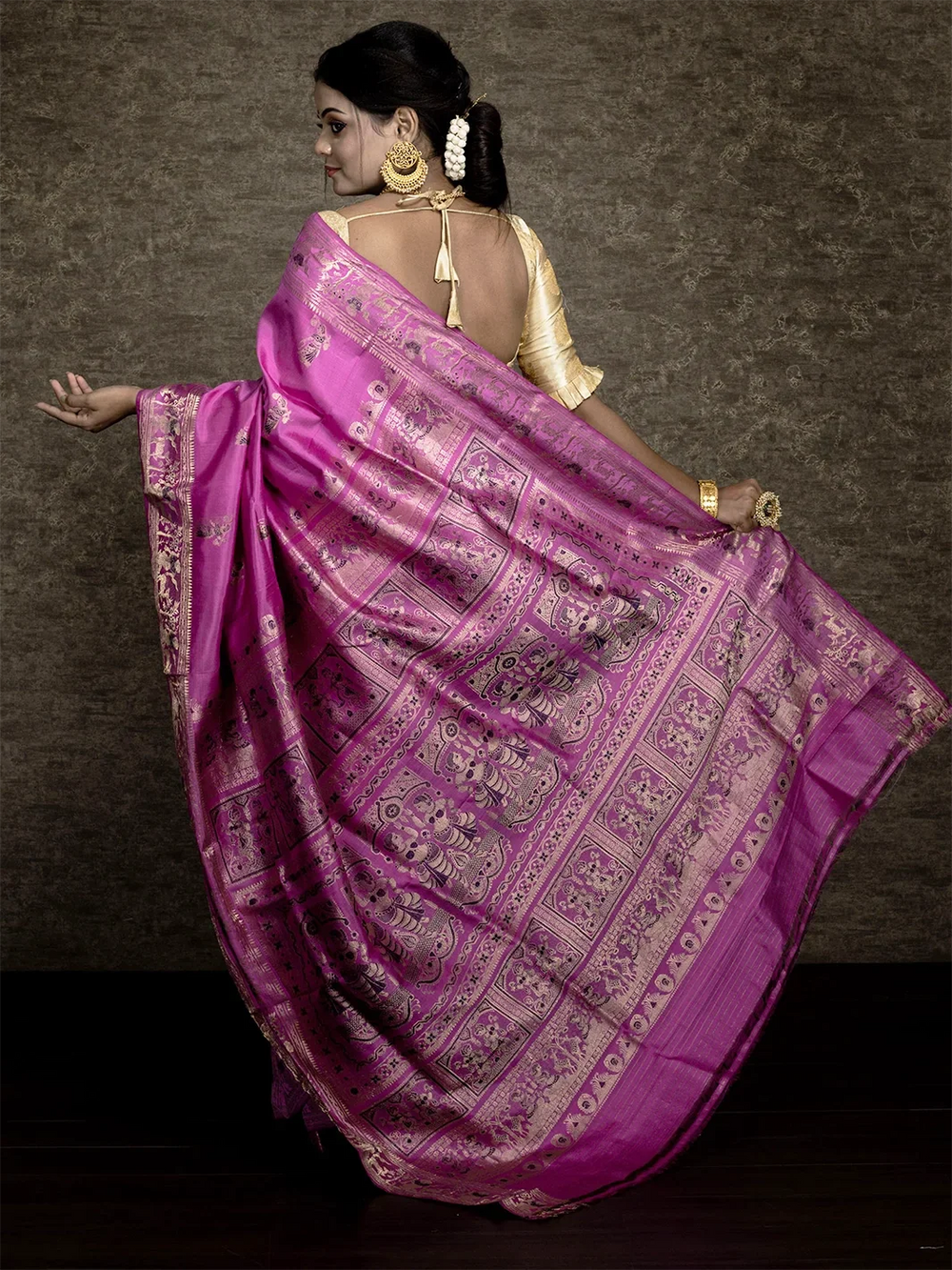 Persian Pink Traditional Minakari Swarnachari Silk Saree - WeaversIndia