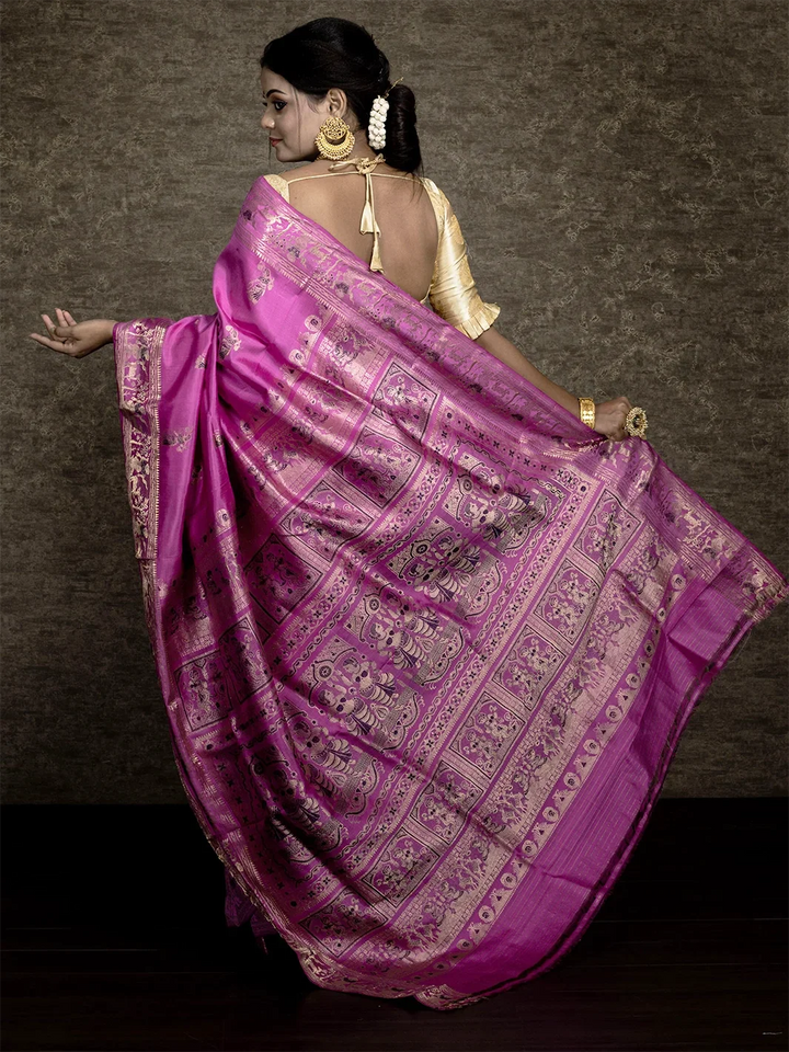 Persian Pink Traditional Minakari Swarnachari Silk Saree - WeaversIndia