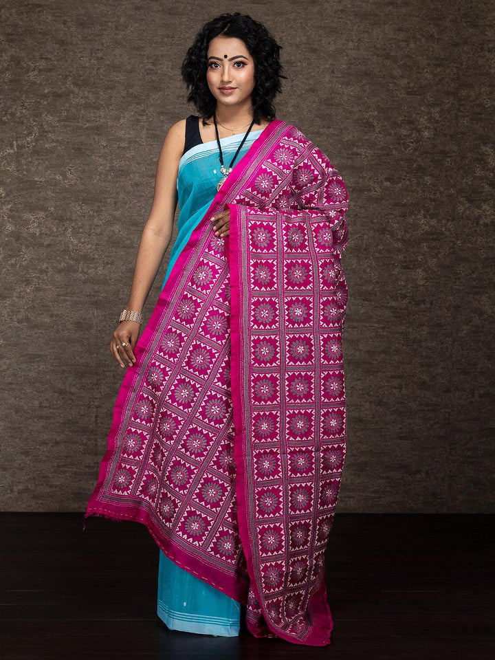 Pink Bangalore Silk Floral Kantha Stitch Dupatta - WeaversIndia