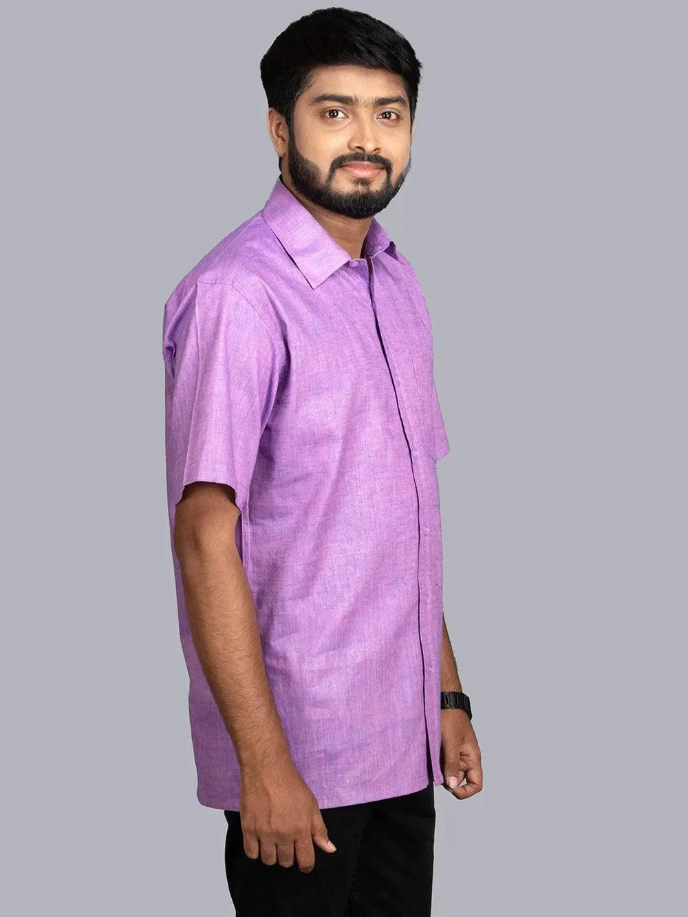 Pink Blue Handwoven Organic Cotton Formal Men Shirt - WeaversIndia