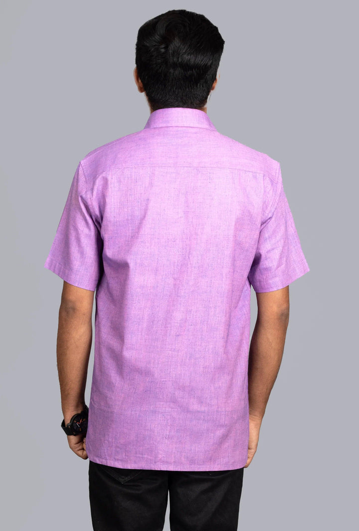 Pink Blue Handwoven Organic Cotton Formal Men Shirt - WeaversIndia