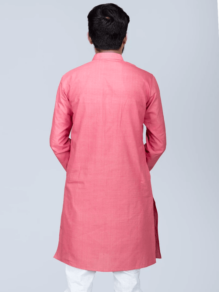 Pink Handwoven Organic Cotton Men Kurta - WeaversIndia