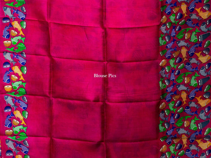 Pink Pattachitra Printed Murshidabad Silk Saree - WeaversIndia