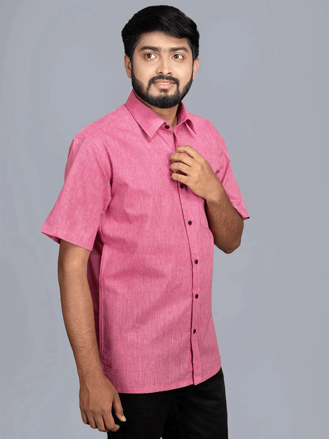 Pink Red Handwoven Organic Cotton Formal Men Shirt - WeaversIndia