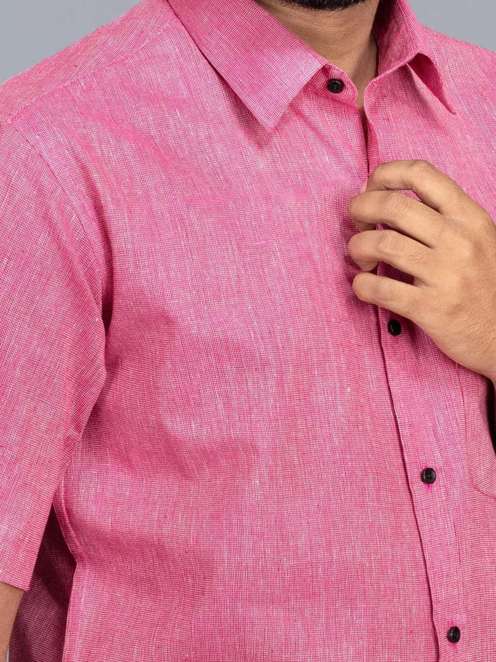 Pink Red Handwoven Organic Cotton Formal Men Shirt - WeaversIndia