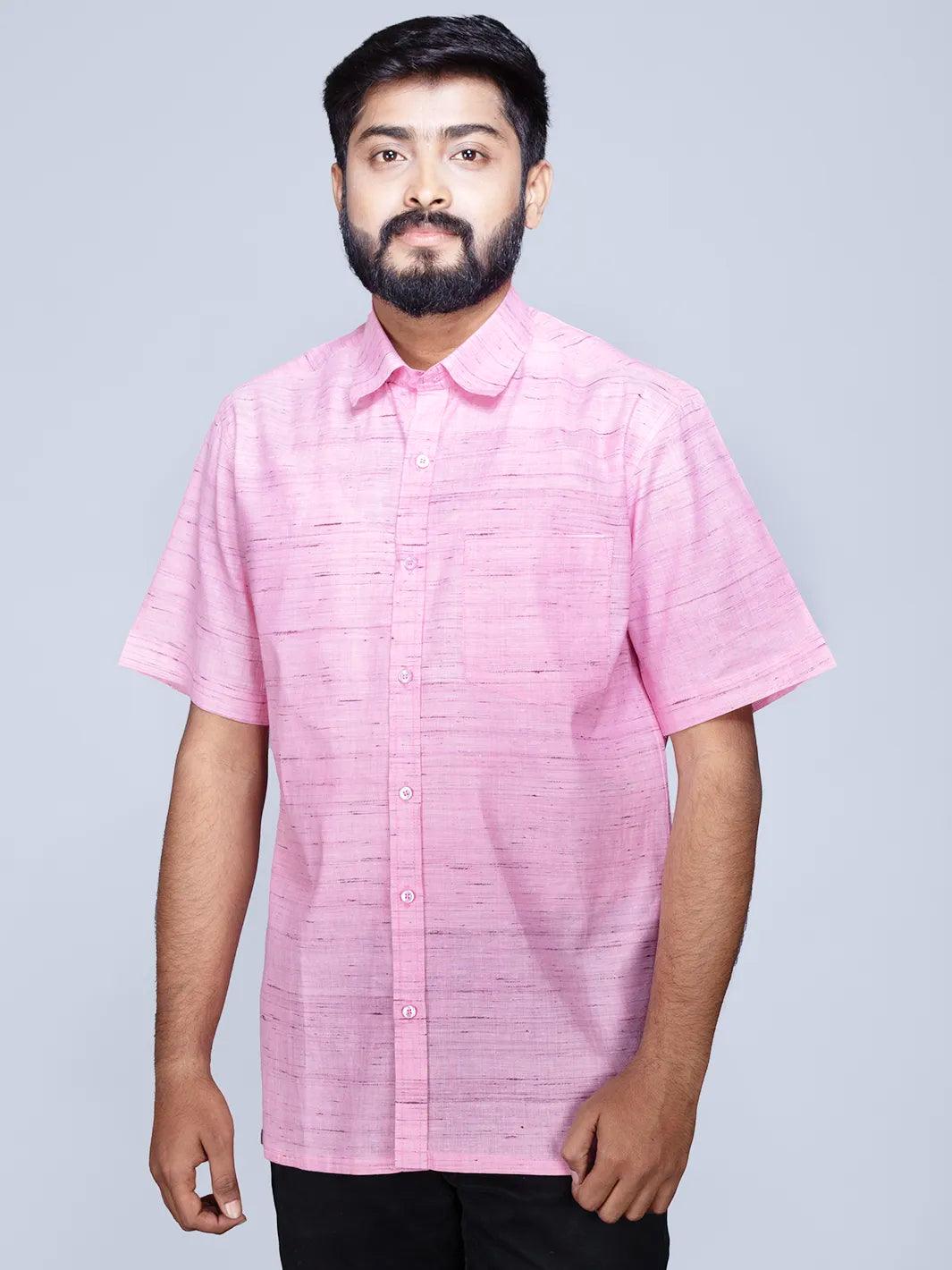 Pink Springs Handwoven Organic Cotton Men Shirt - WeaversIndia