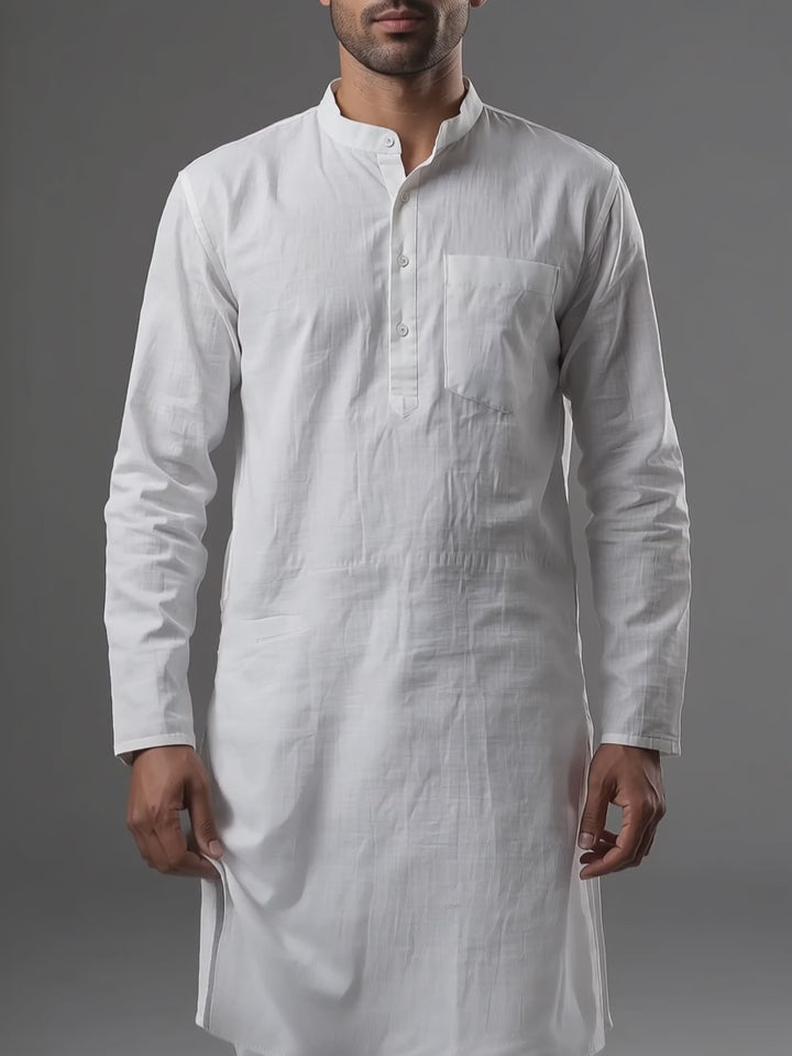 Organic Cotton Full Sleeves White Men Kurta