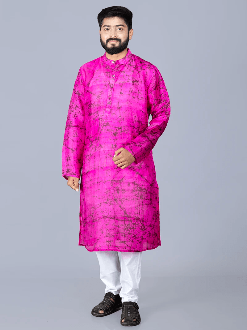 Purple Batik Printed Pure Silk Men Kurta - WeaversIndia