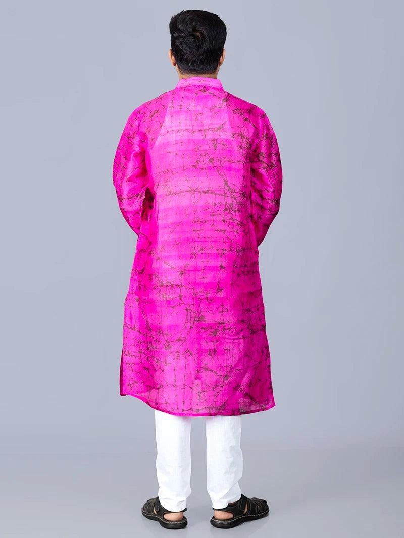Purple Batik Printed Pure Silk Men Kurta - WeaversIndia