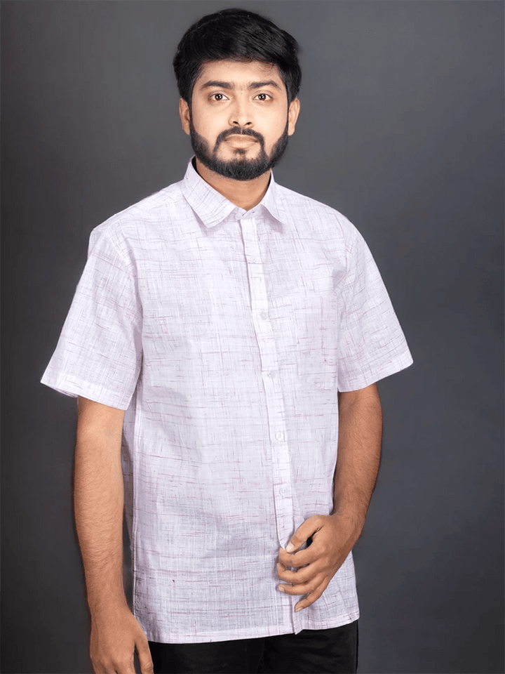 Purple Handwoven Organic Cotton Springs Fine Muslin Men Shirt - WeaversIndia