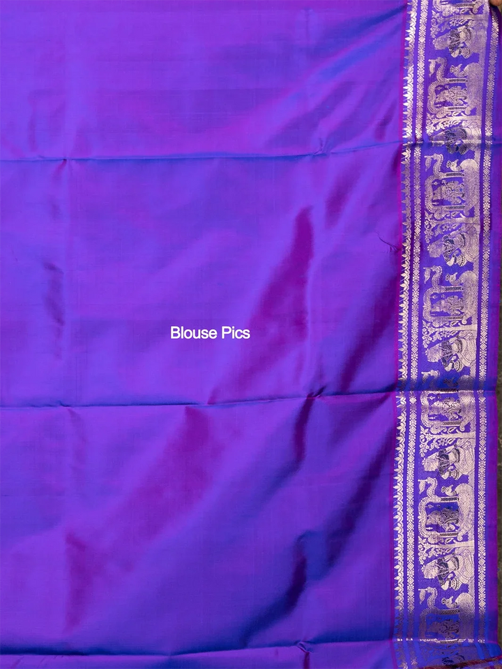 Red Blue Duel Tone Traditional Minakari Swarnachari Silk Saree - WeaversIndia