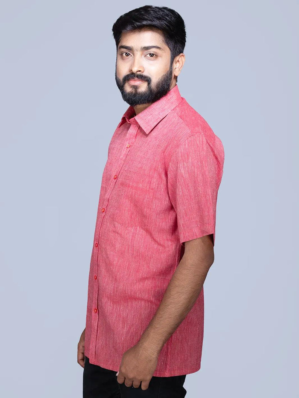Red Handwoven Organic Cotton Formal Men Shirt - WeaversIndia