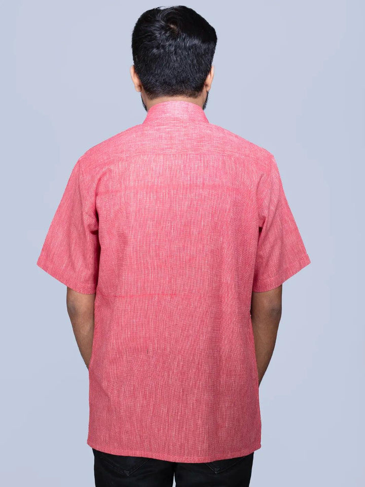 Red Handwoven Organic Cotton Formal Men Shirt - WeaversIndia
