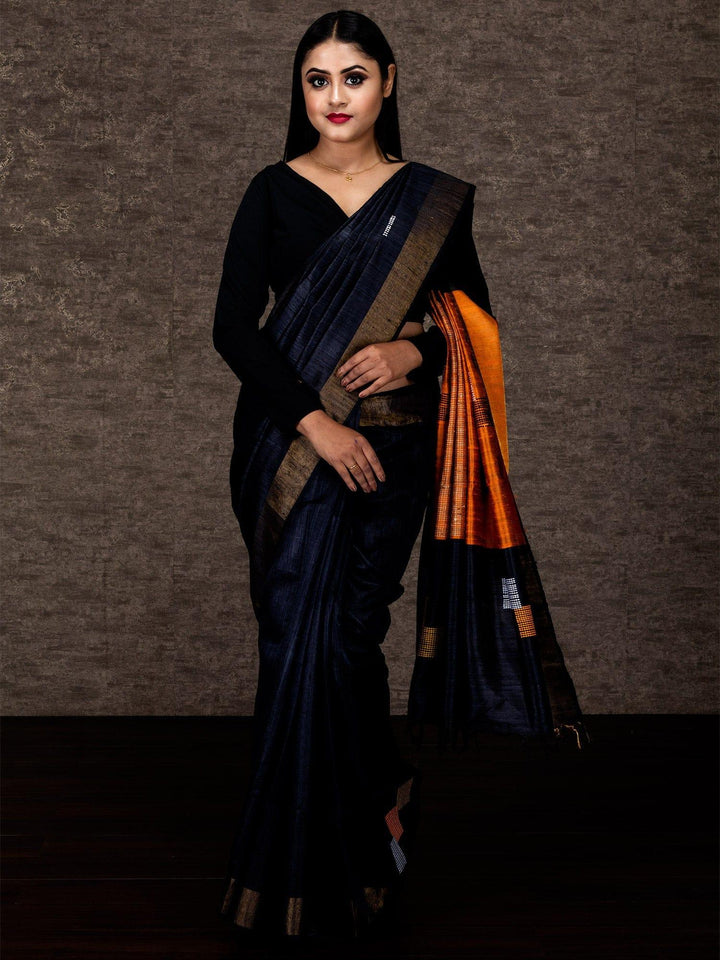 Remarkable Black Dupion Silk Saree - WeaversIndia