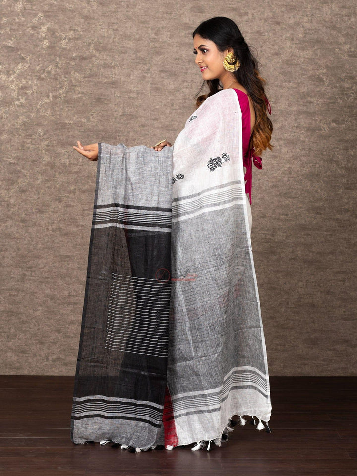 Remarkable Multi Color Linen Jamdani Saree - WeaversIndia