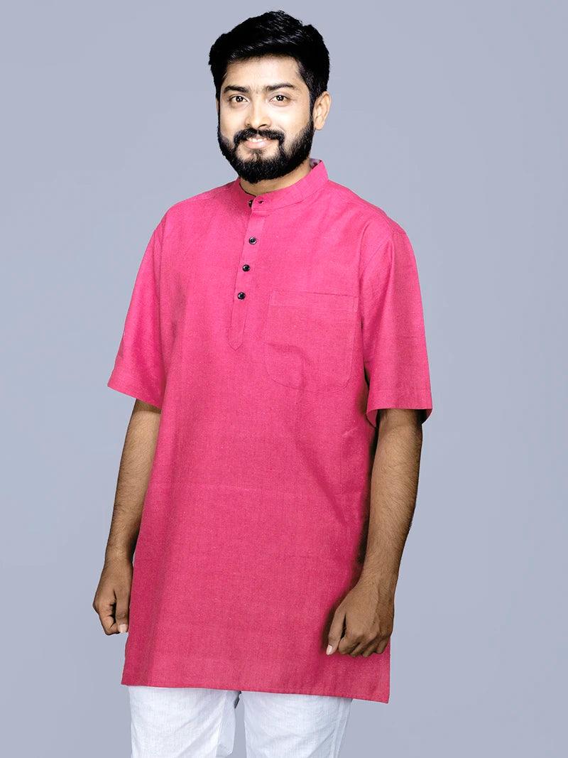 Rose Red Handwoven Organic Cotton Men Kurta - WeaversIndia