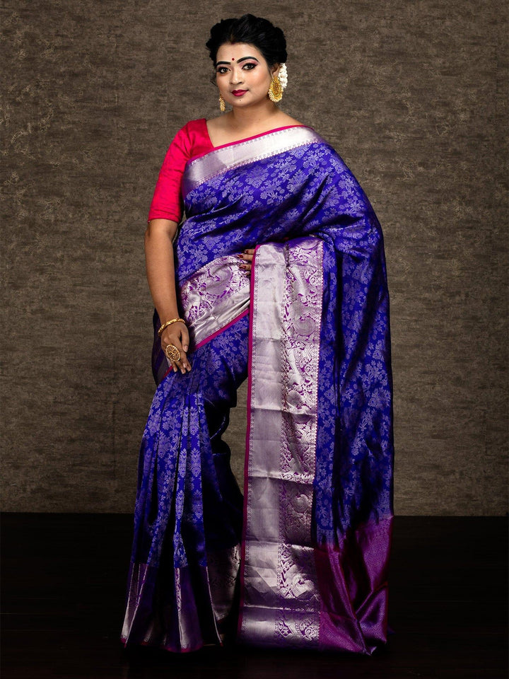 Royal Blue Allover Kanchipuram Silk Bridal Saree - WeaversIndia