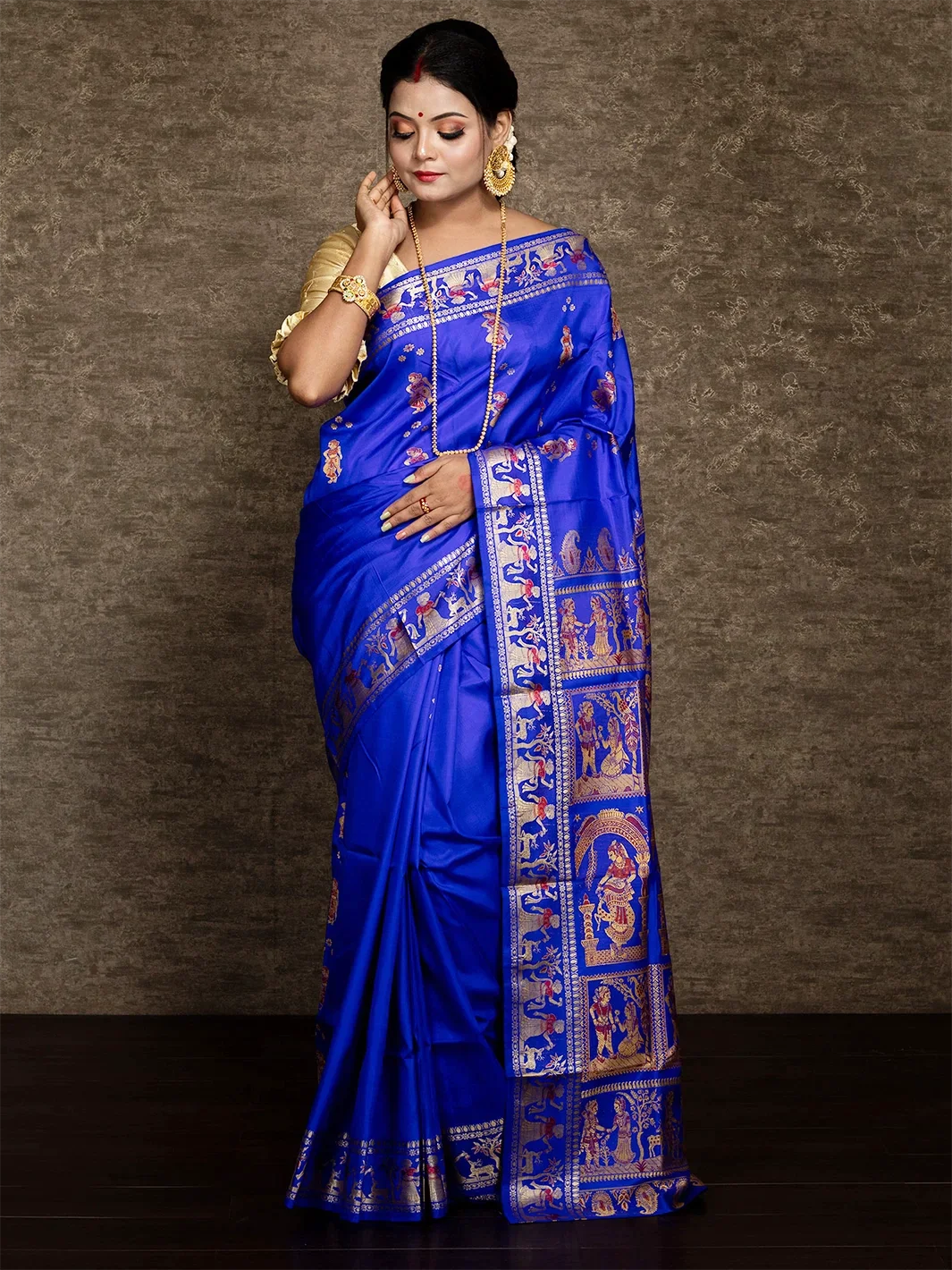Royal Blue Traditional Minakari Swarnachari Silk Saree - WeaversIndia