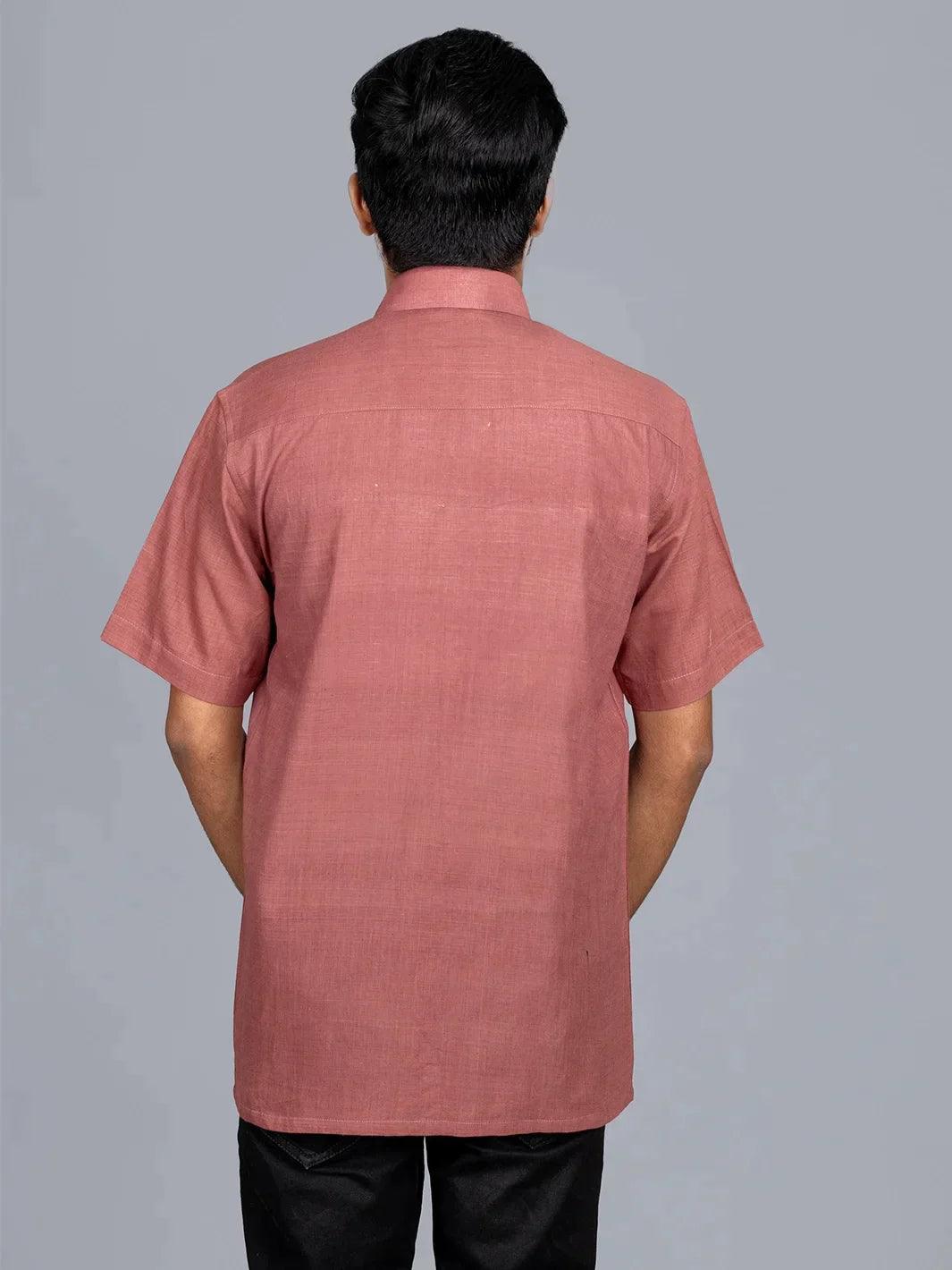 Rust Handwoven Organic Cotton Formal Men Shirt - WeaversIndia