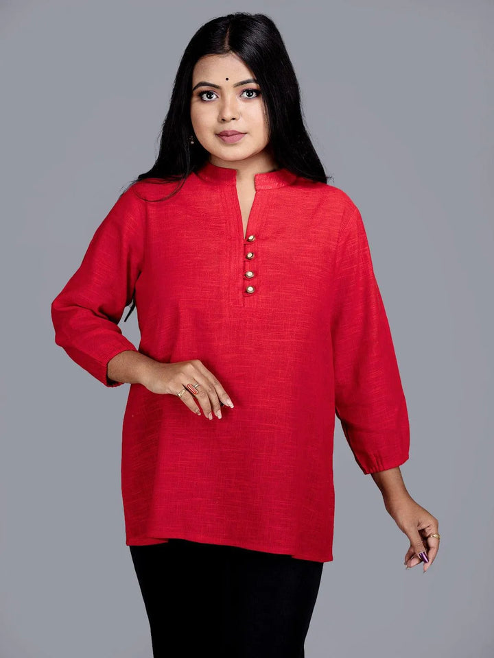 Rusty Red Slab Cotton Top - WeaversIndia